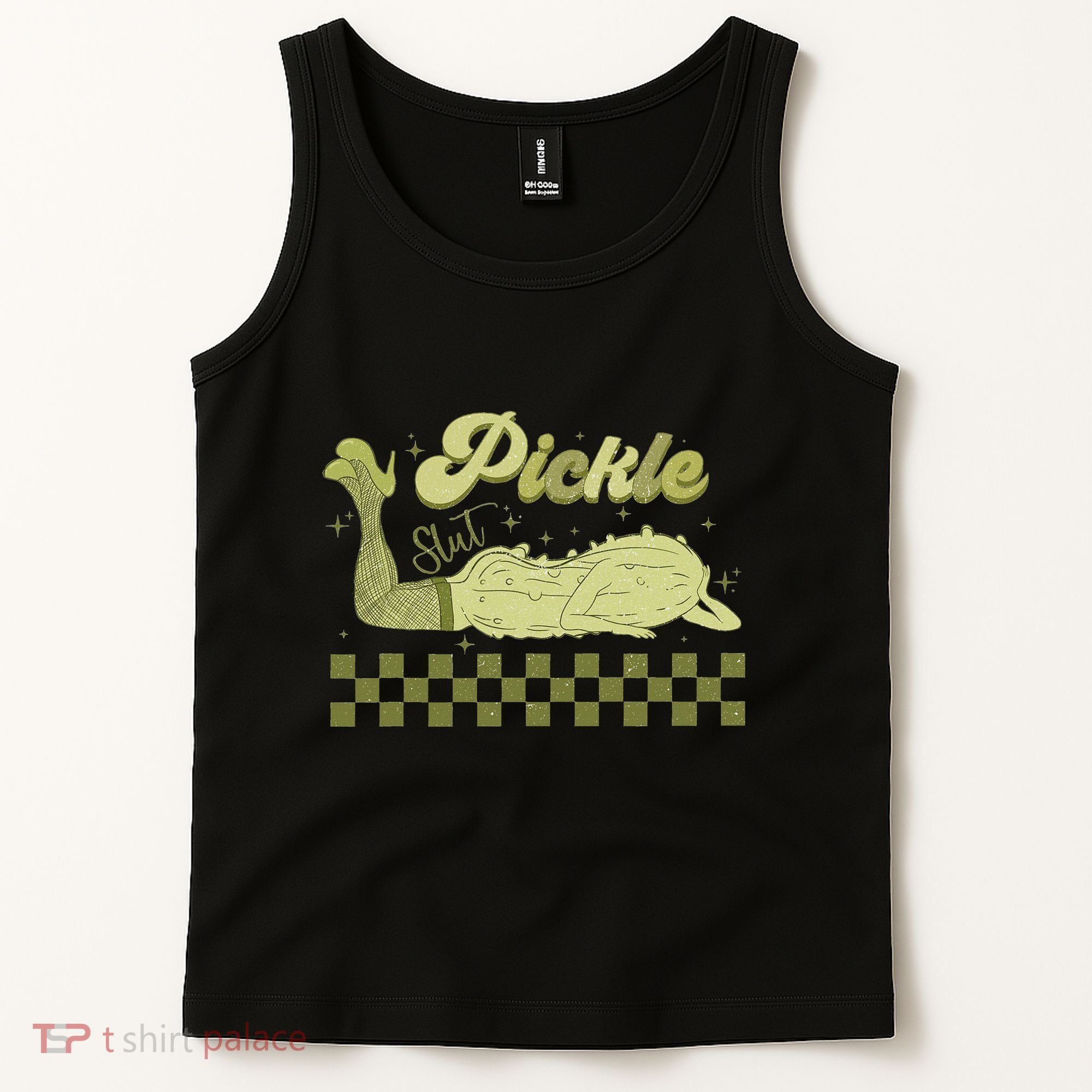 Trendy Retro Pickle Slut Funny Food Apparel Canned Pickle Tank Top