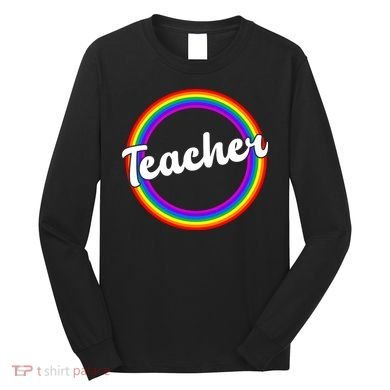 Teacher Rainbow Retro Gift For Teacher Long Sleeve Shirt