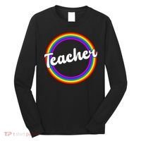 Teacher Rainbow Retro Gift For Teacher Long Sleeve Shirt thumb 0