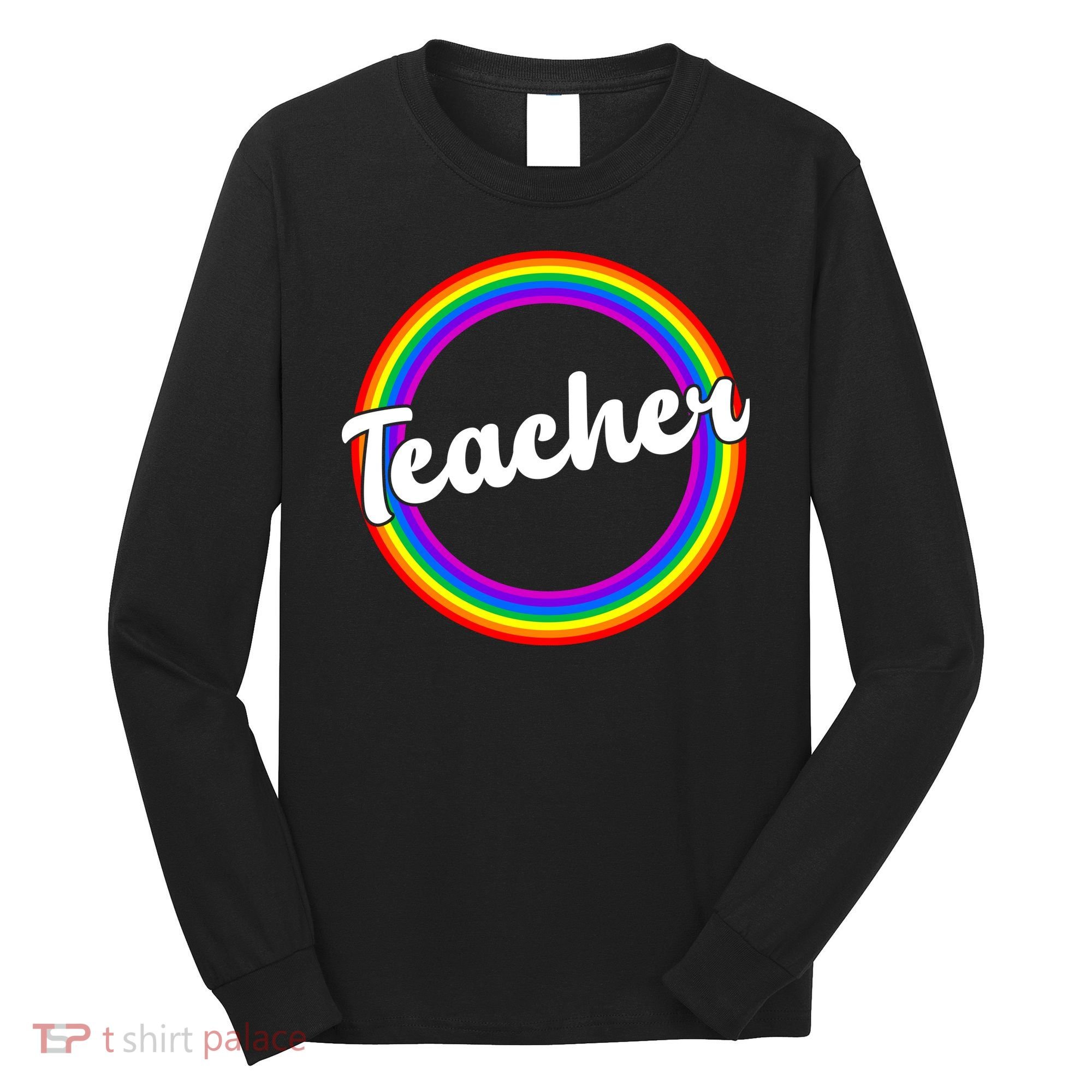 Teacher Rainbow Retro Gift For Teacher Long Sleeve Shirt