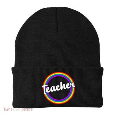 Teacher Rainbow Retro Gift For Teacher Beanie