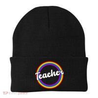 Teacher Rainbow Retro Gift For Teacher Beanie thumb 0