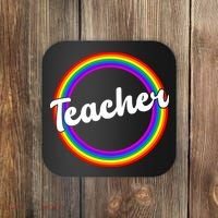 Teacher Rainbow Retro Gift For Teacher Coaster thumb 0