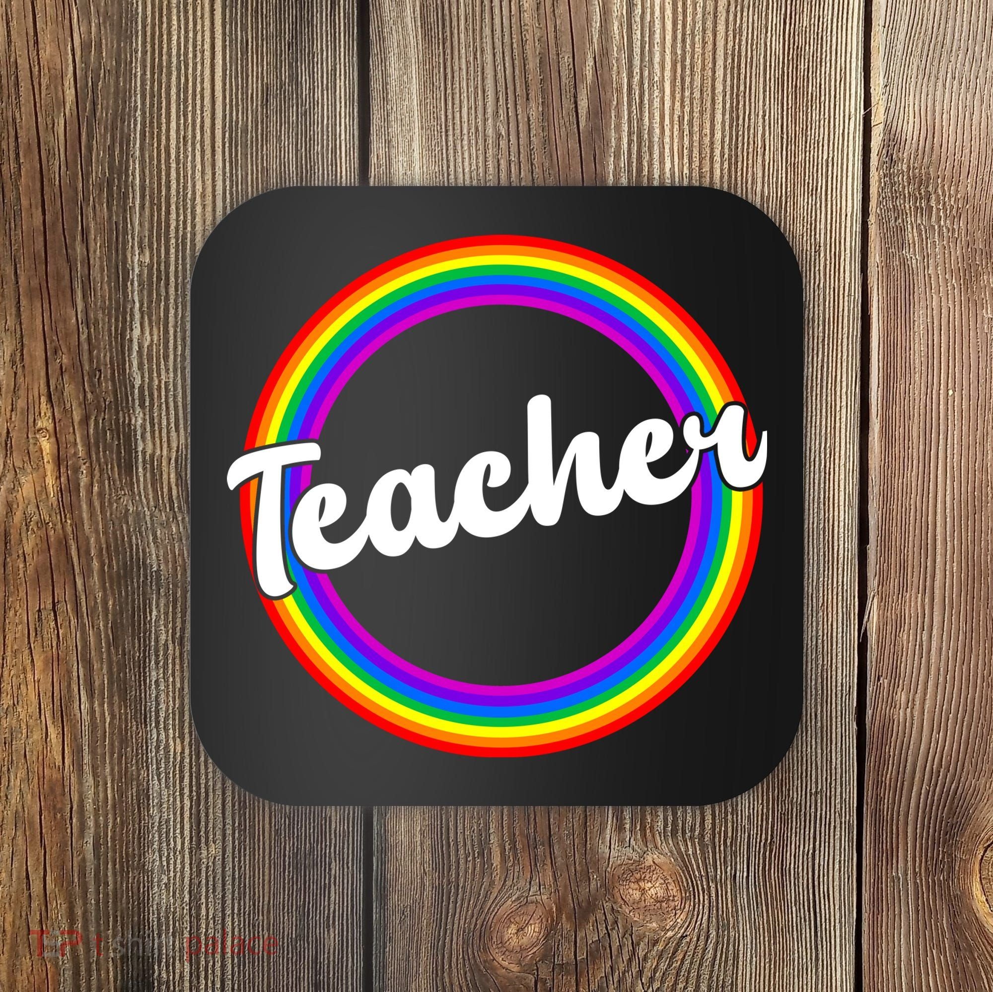 Teacher Rainbow Retro Gift For Teacher Coaster