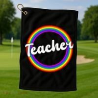 Teacher Rainbow Retro Gift For Teacher Golf Towel thumb 1
