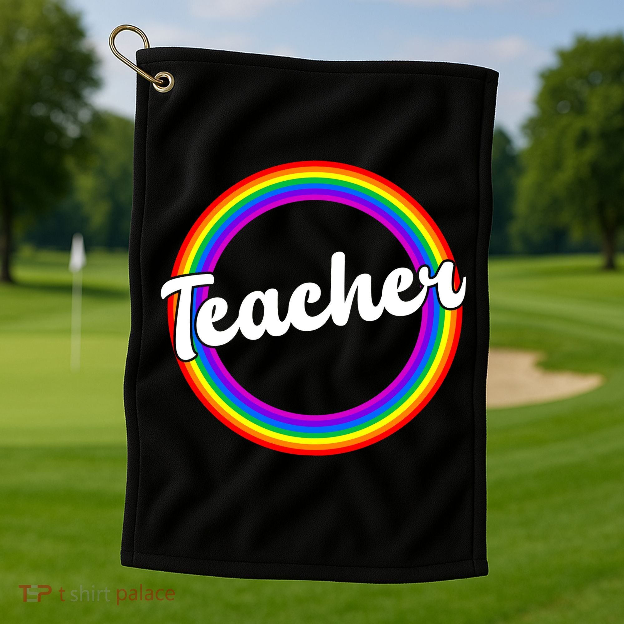 Teacher Rainbow Retro Gift For Teacher Golf Towel