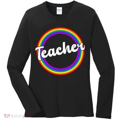 Teacher Rainbow Retro Gift For Teacher Women's Long Sleeve Shirt