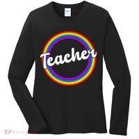 Teacher Rainbow Retro Gift For Teacher Women's Long Sleeve Shirt thumb 0