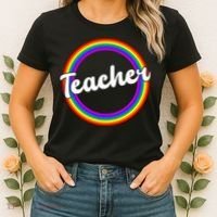 Teacher Rainbow Retro Gift For Teacher Women's T-Shirt thumb 2