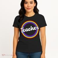 Teacher Rainbow Retro Gift For Teacher Women's T-Shirt thumb 4