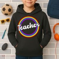 Teacher Rainbow Retro Gift For Teacher Kids Hoodie thumb 2