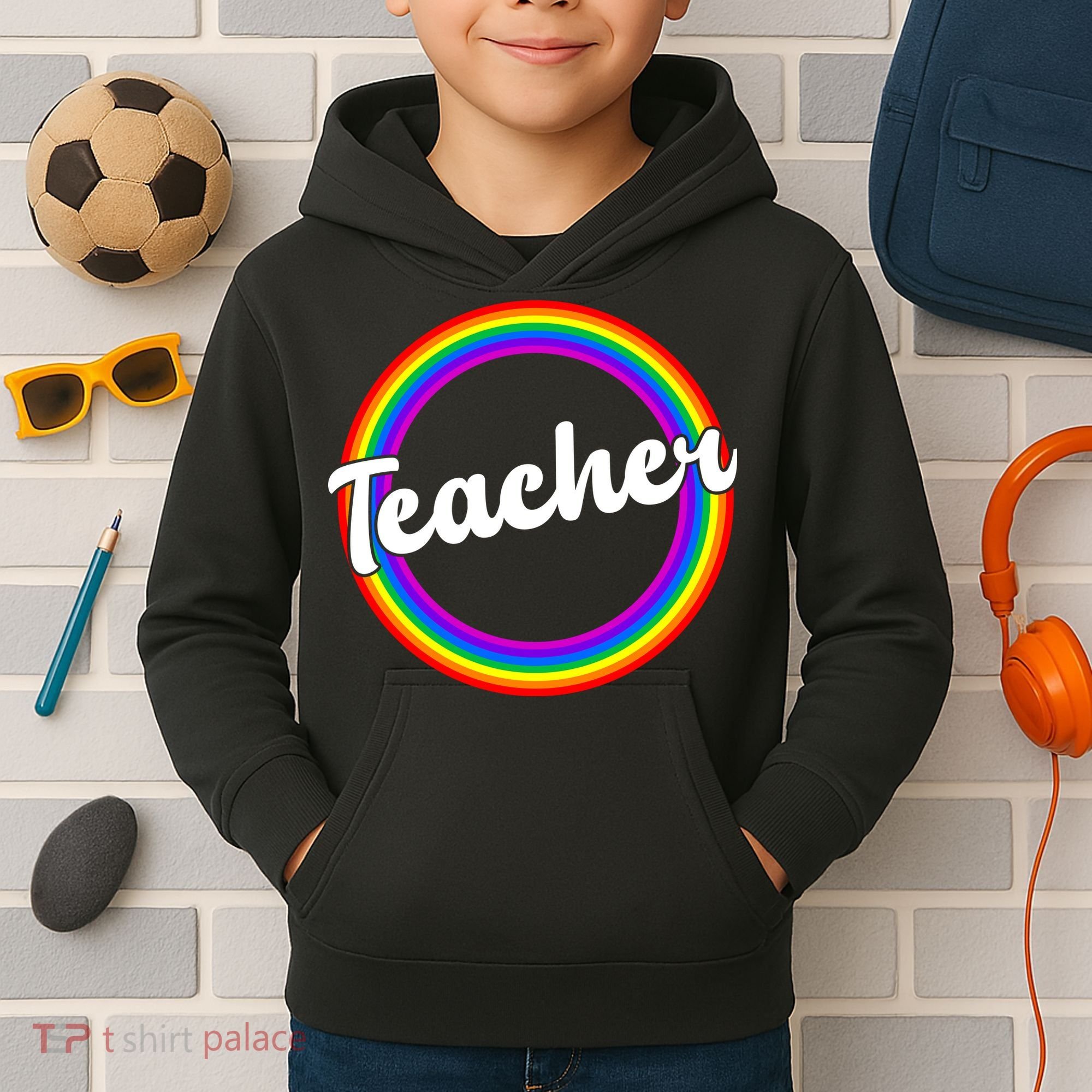 Teacher Rainbow Retro Gift For Teacher Kids Hoodie
