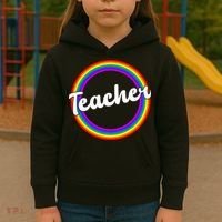 Teacher Rainbow Retro Gift For Teacher Kids Hoodie thumb 3