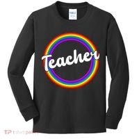 Teacher Rainbow Retro Gift For Teacher Kids Long Sleeve Shirt thumb 0