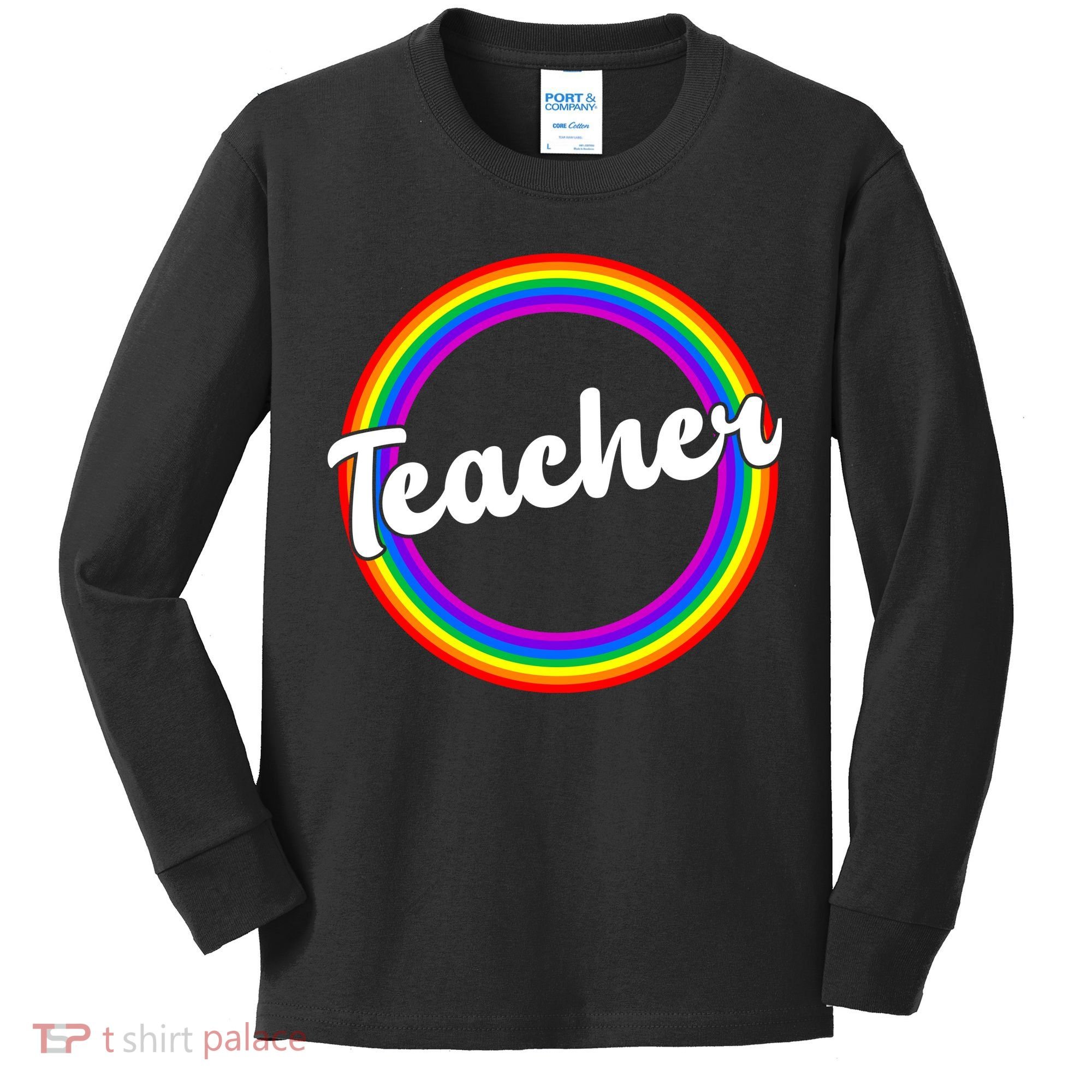 Teacher Rainbow Retro Gift For Teacher Kids Long Sleeve Shirt