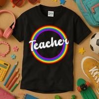 Teacher Rainbow Retro Gift For Teacher Kids T-Shirt thumb 3