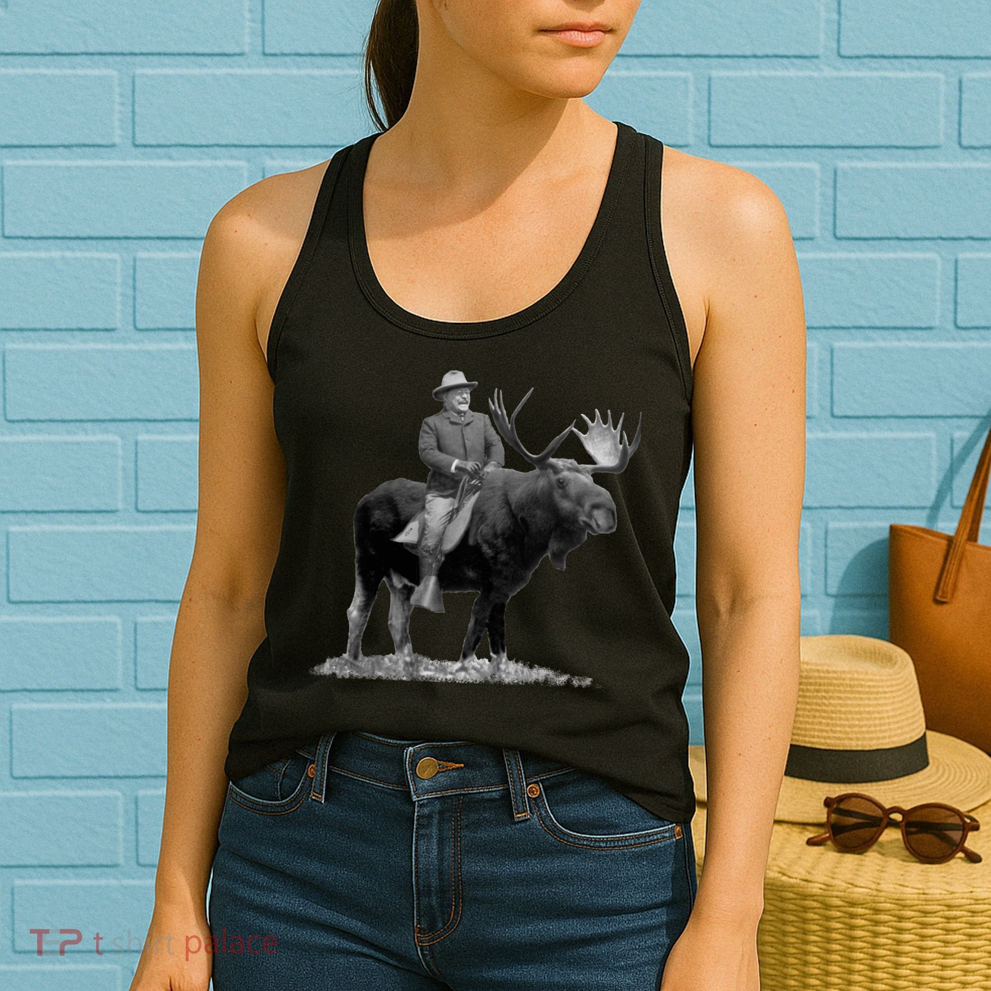 Teddy Roosevelt Riding A Bull Moose Women's Tank Top