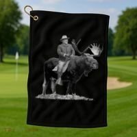 Teddy Roosevelt Riding A Bull Moose Golf Towel thumb 1