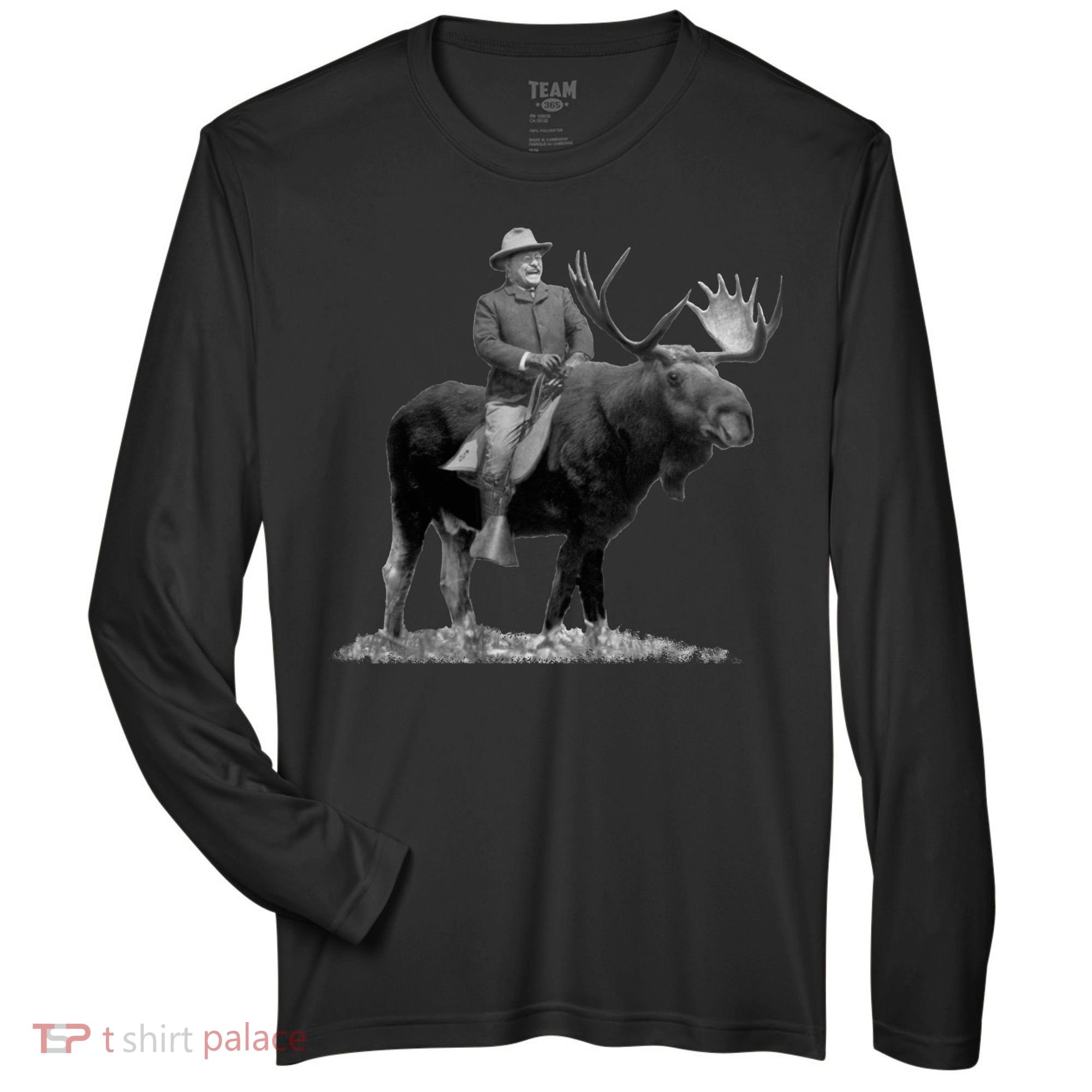 Teddy Roosevelt Riding A Bull Moose Zone Performance Long-Sleeve T-Shirt