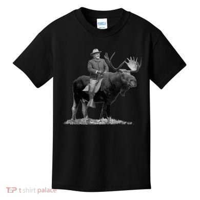 Teddy Roosevelt Riding A Bull Moose Kids T-Shirt
