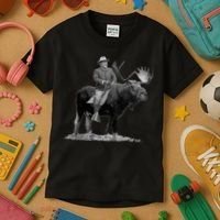 Teddy Roosevelt Riding A Bull Moose Kids T-Shirt thumb 3