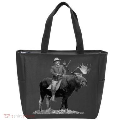 Teddy Roosevelt Riding A Bull Moose Tote Bag