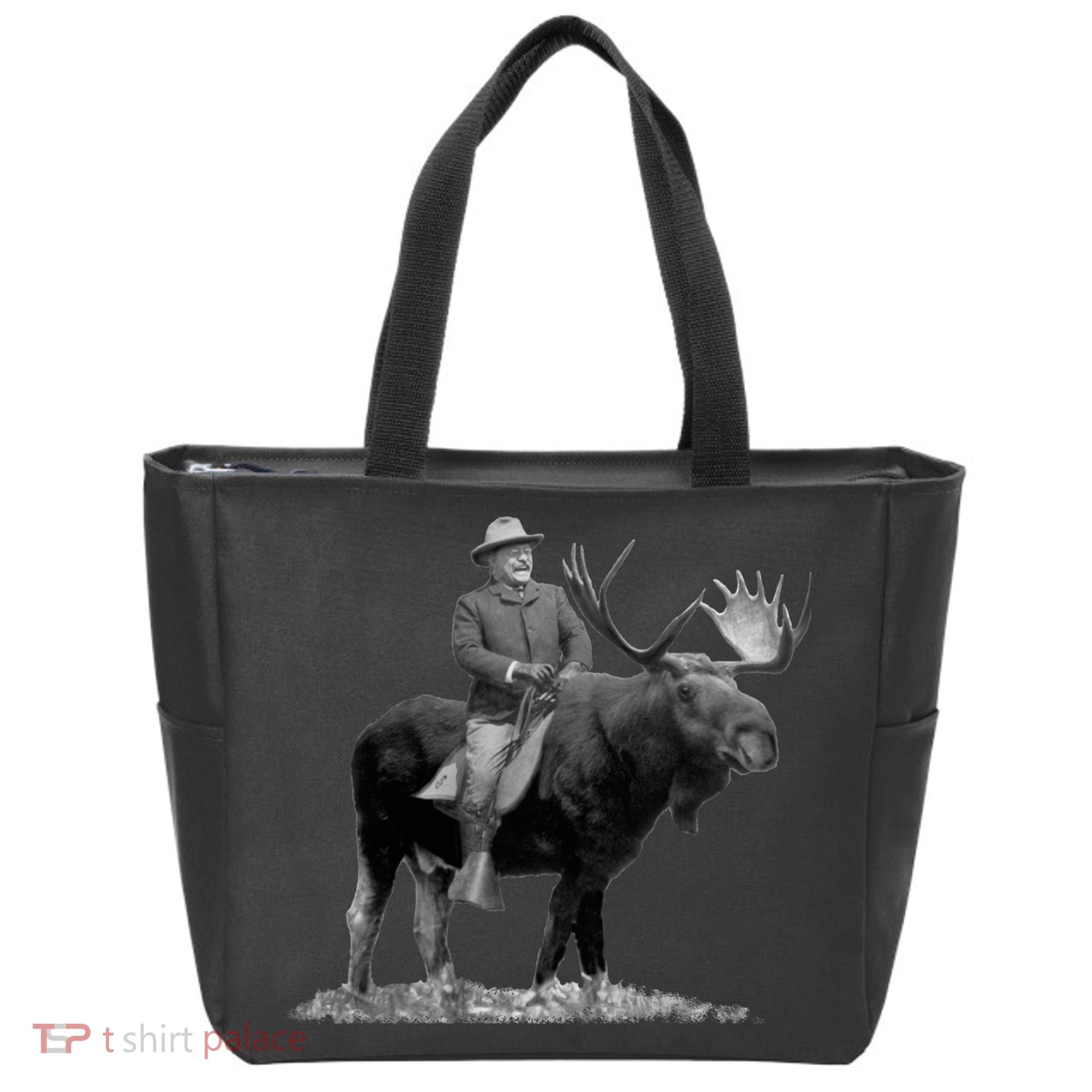 Teddy Roosevelt Riding A Bull Moose Tote Bag