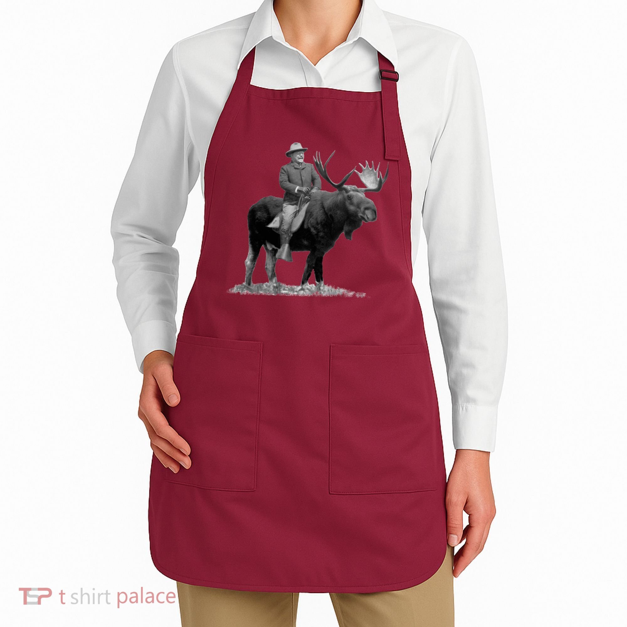 Teddy Roosevelt Riding A Bull Moose Apron