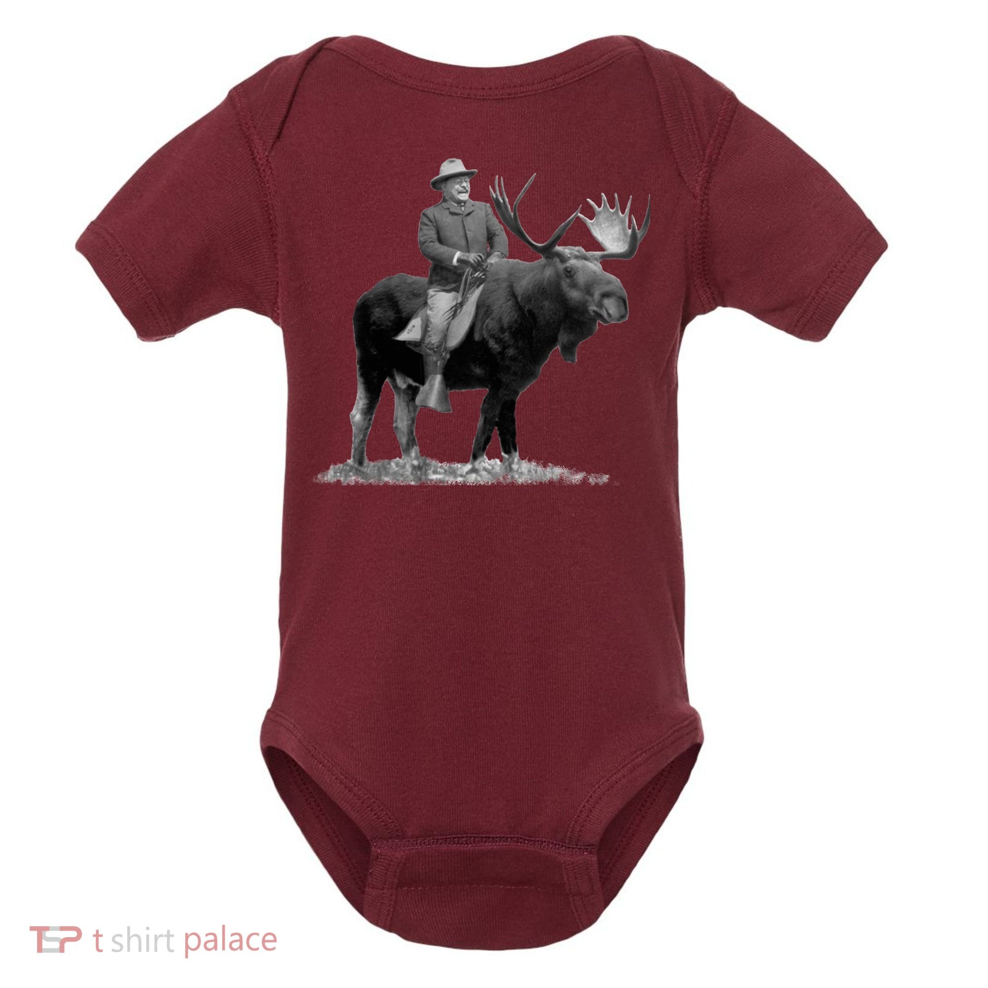 Teddy Roosevelt Riding A Bull Moose Baby Bodysuit