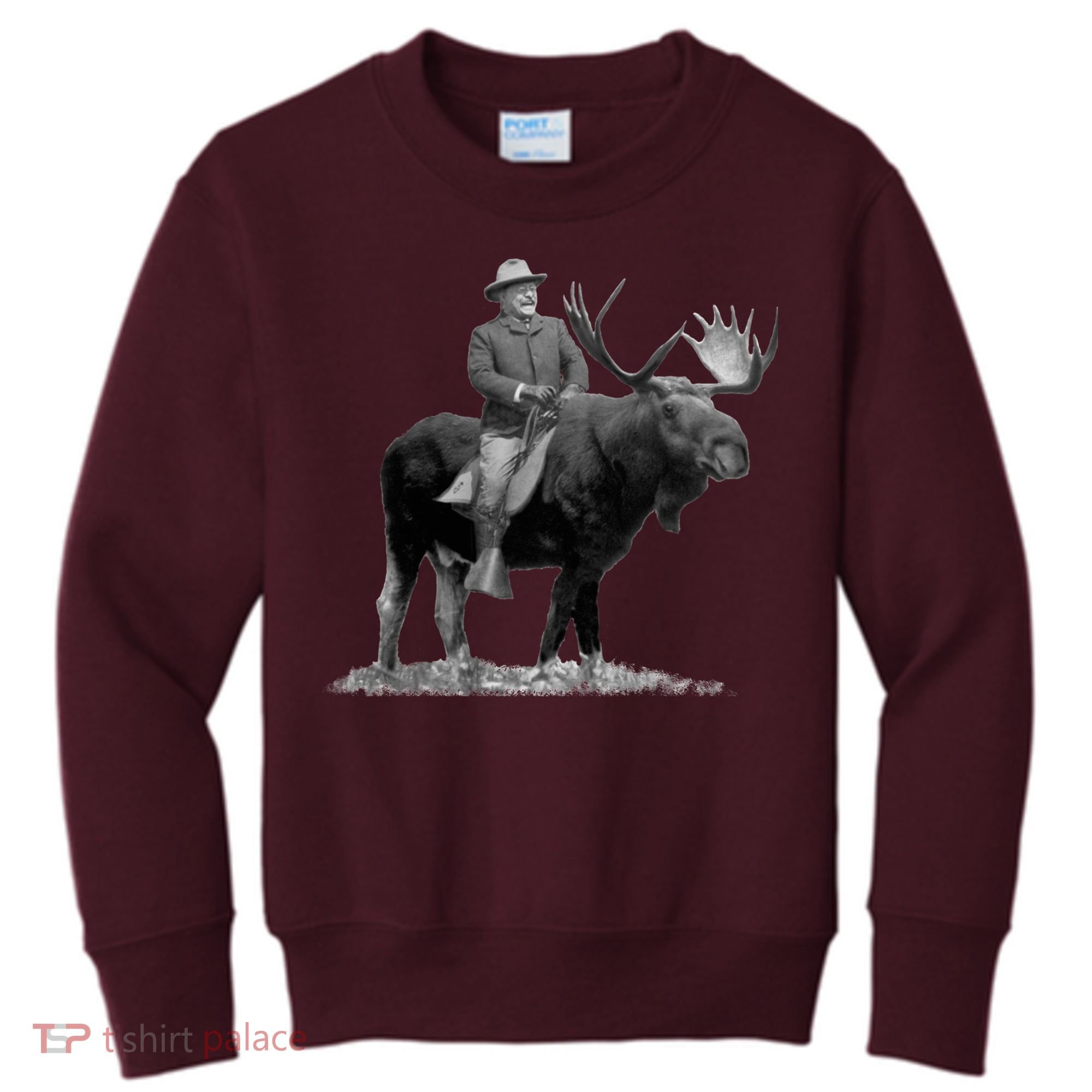 Teddy Roosevelt Riding A Bull Moose Kids Sweatshirt