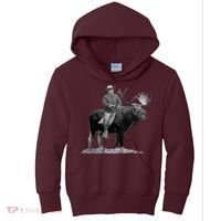 Teddy Roosevelt Riding A Bull Moose Kids Hoodie thumb 0