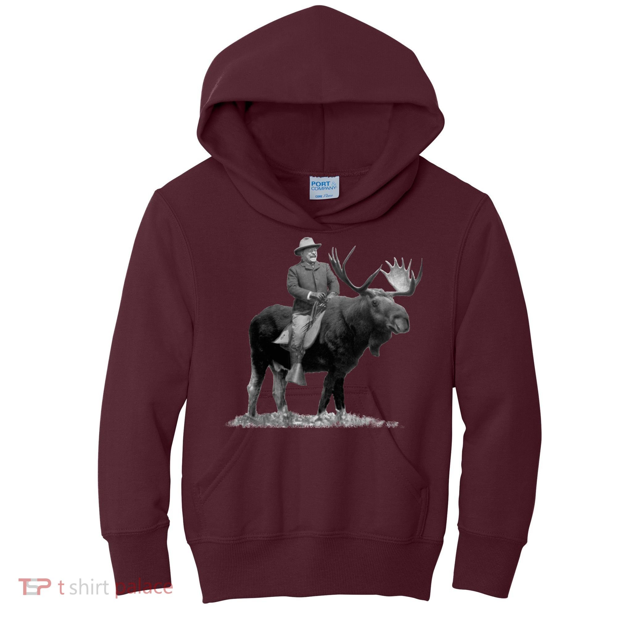 Teddy Roosevelt Riding A Bull Moose Kids Hoodie
