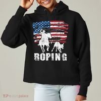Team Roping Roper Usa American Flag Header Heeler Horse Ladies Heavyweight Boxy Pullover Hoodie thumb 0