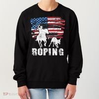 Team Roping Roper Usa American Flag Header Heeler Horse Women's Sweatshirt thumb 0