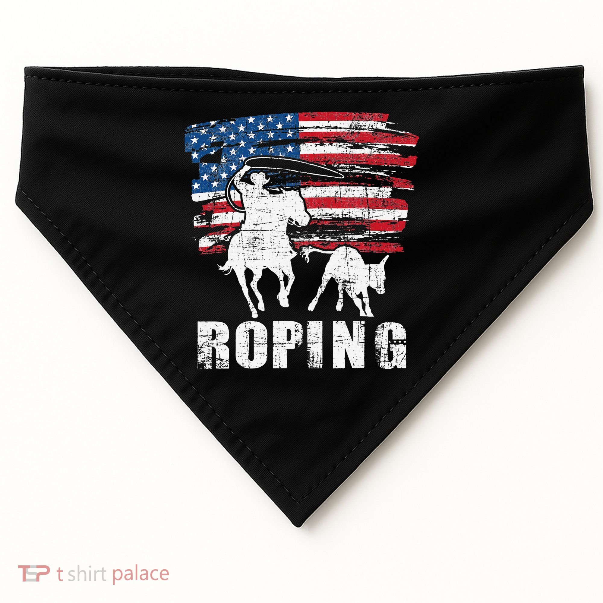 Team Roping Roper Usa American Flag Header Heeler Horse USA-Made Doggie Bandana