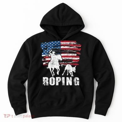 Team Roping Roper Usa American Flag Header Heeler Horse Hoodie