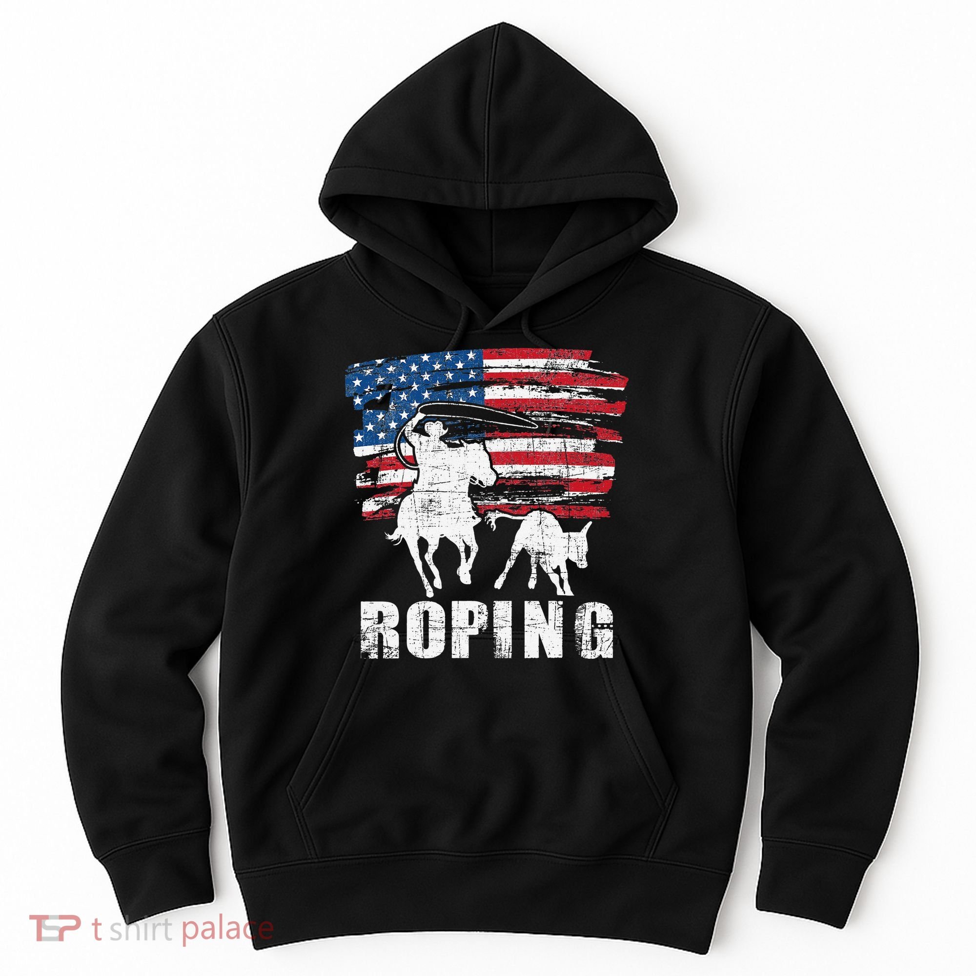 Team Roping Roper Usa American Flag Header Heeler Horse Hoodie