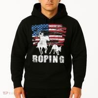 Team Roping Roper Usa American Flag Header Heeler Horse Hoodie thumb 2