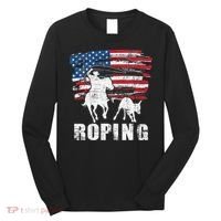 Team Roping Roper Usa American Flag Header Heeler Horse Long Sleeve Shirt thumb 0