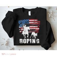 Team Roping Roper Usa American Flag Header Heeler Horse Sweatshirt thumb 2