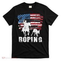 Team Roping Roper Usa American Flag Header Heeler Horse T-Shirt thumb 0