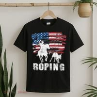 Team Roping Roper Usa American Flag Header Heeler Horse T-Shirt thumb 2