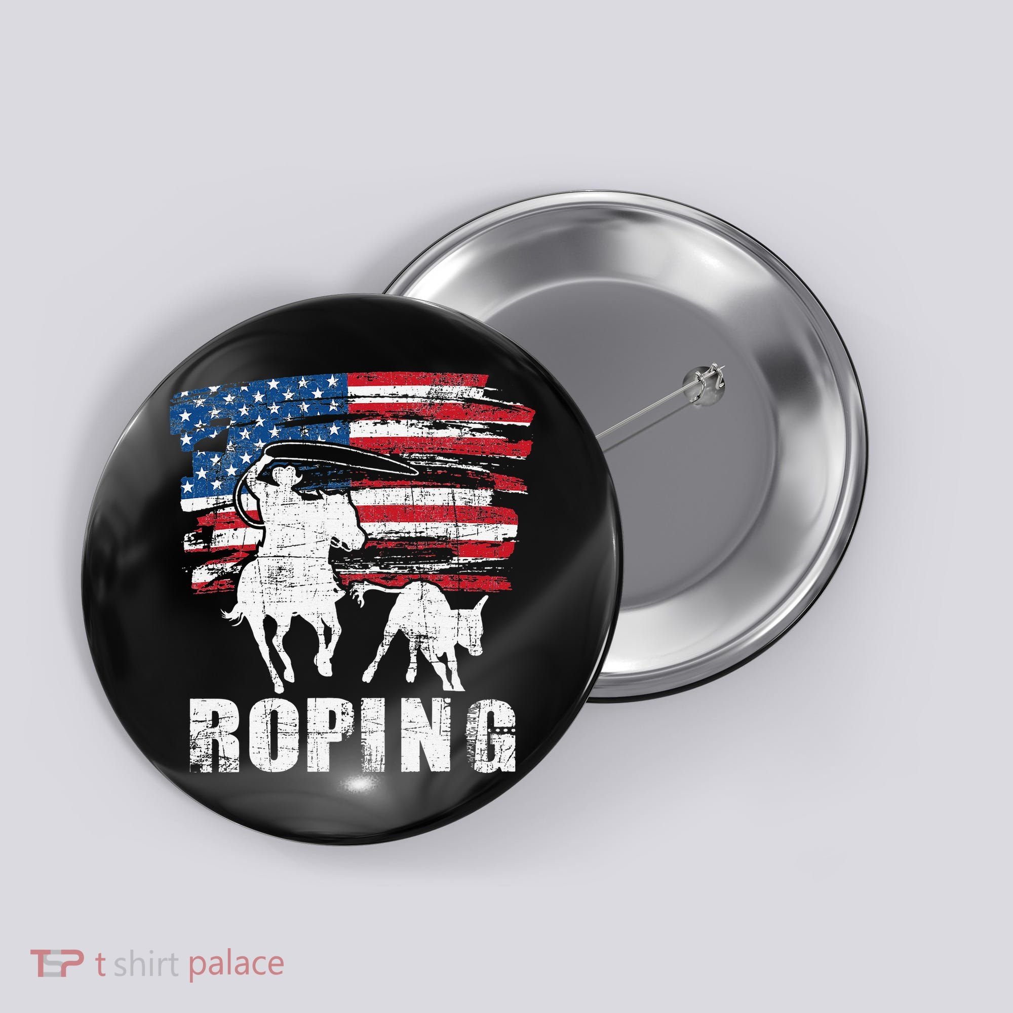 Team Roping Roper Usa American Flag Header Heeler Horse Button