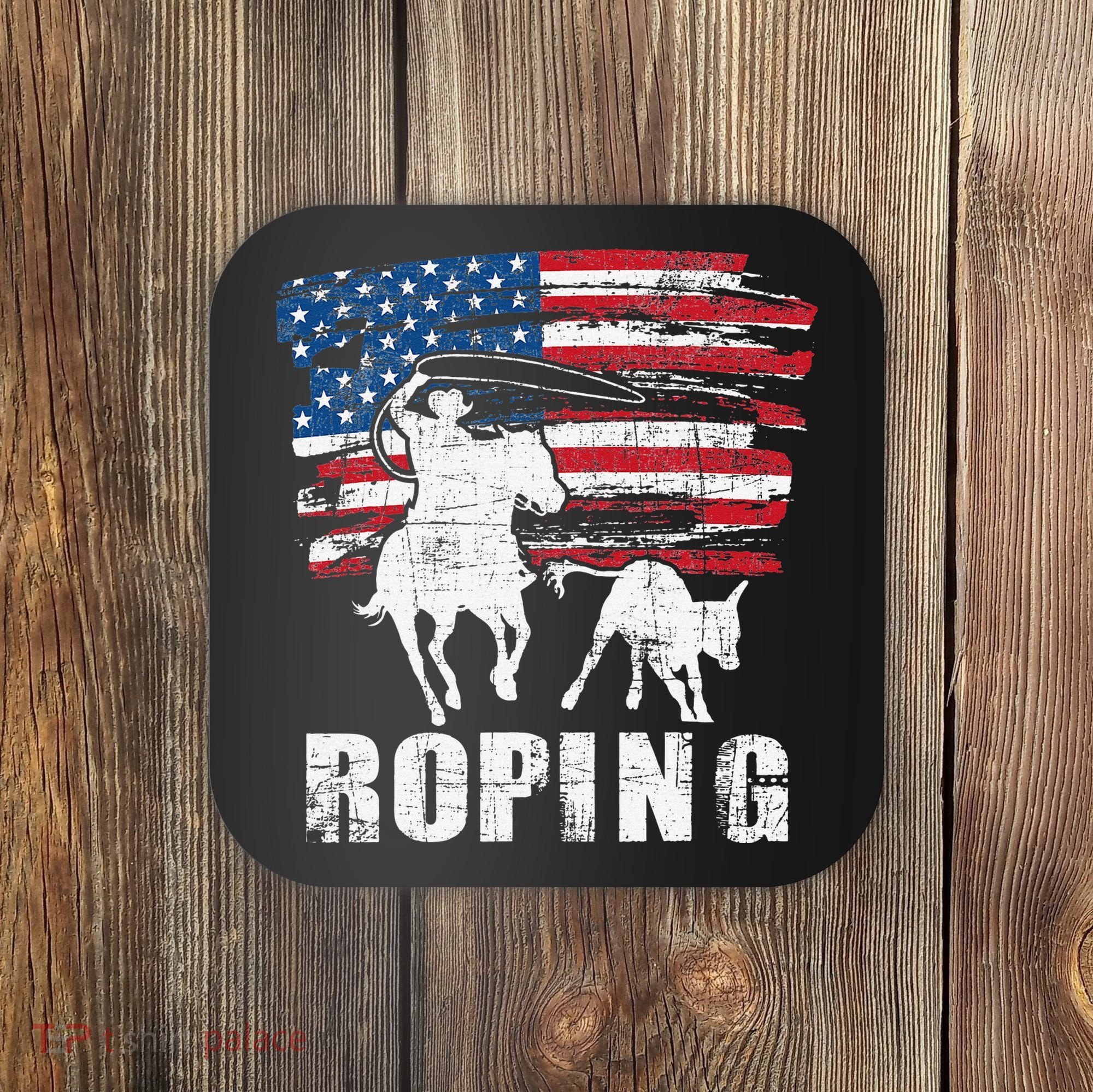 Team Roping Roper Usa American Flag Header Heeler Horse Coaster