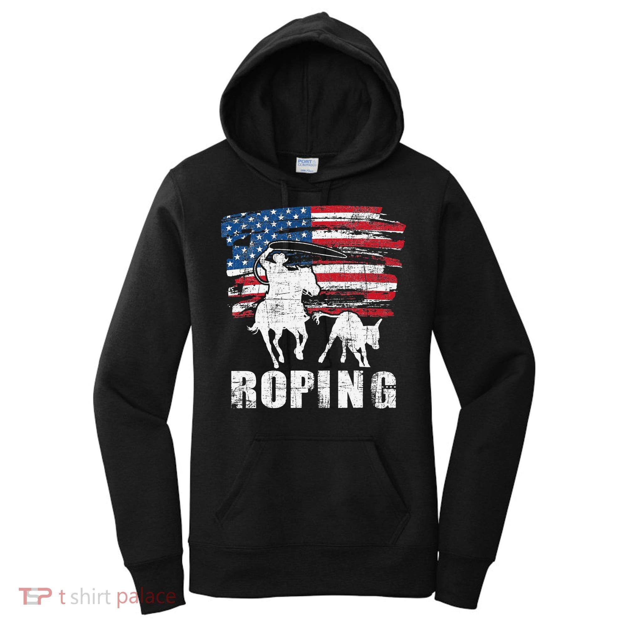 Team Roping Roper Usa American Flag Header Heeler Horse Women's Hoodie