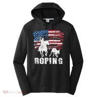 Team Roping Roper Usa American Flag Header Heeler Horse Performance Fleece Hoodie thumb 0
