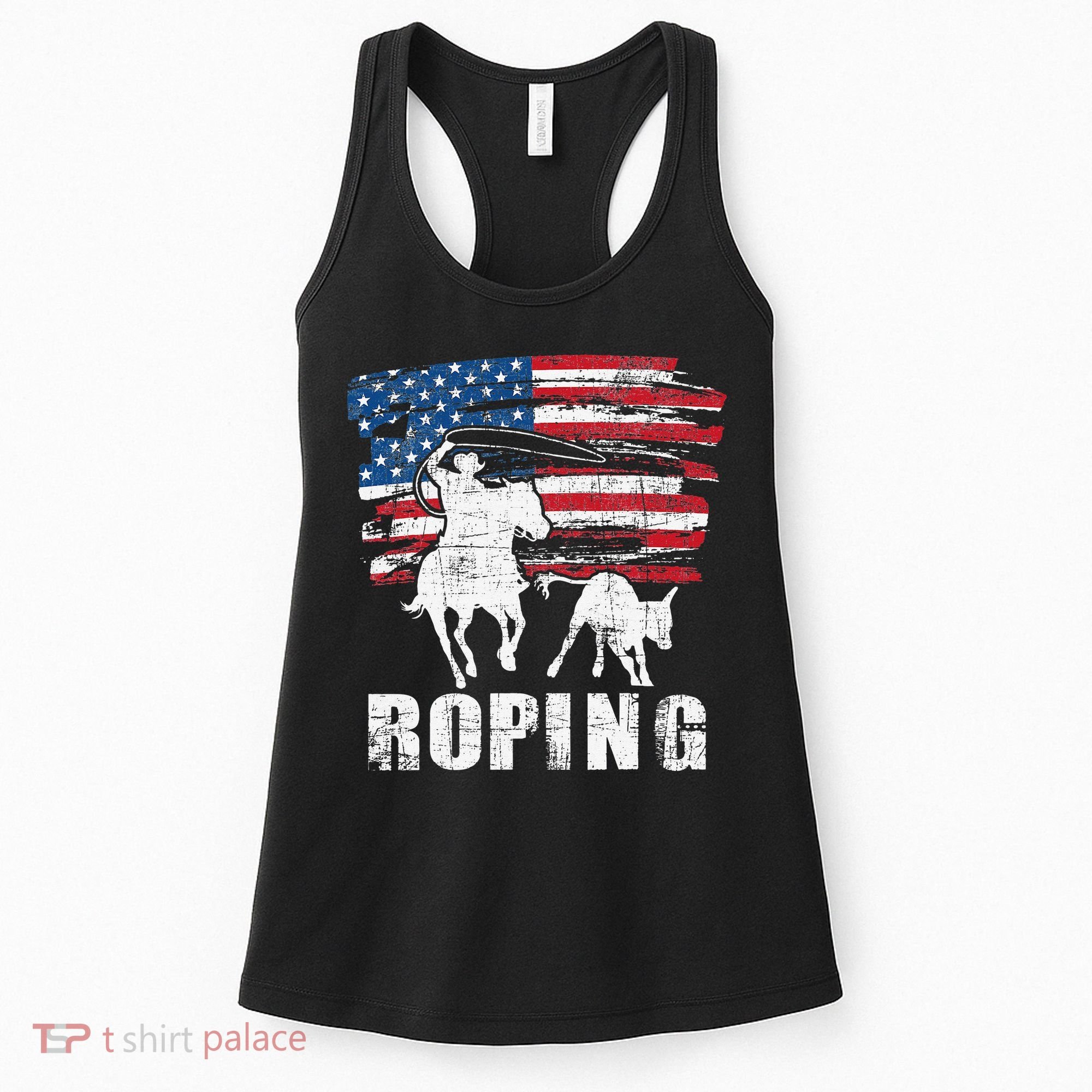 Team Roping Roper Usa American Flag Header Heeler Horse Women's Tank Top
