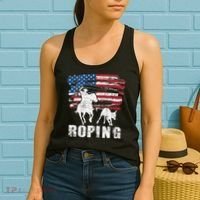Team Roping Roper Usa American Flag Header Heeler Horse Women's Tank Top thumb 2