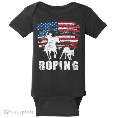 Team Roping Roper Usa American Flag Header Heeler Horse Baby Bodysuit