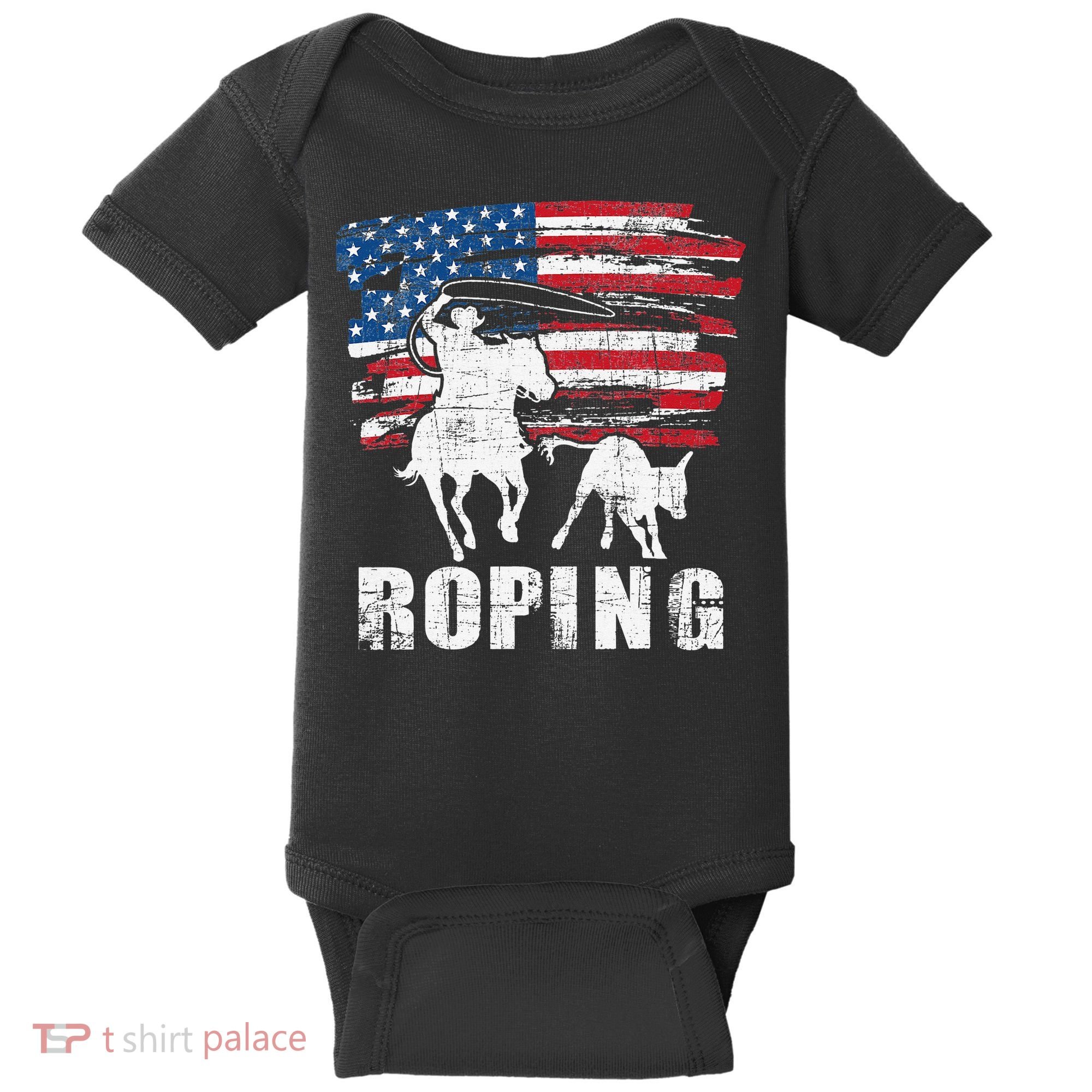 Team Roping Roper Usa American Flag Header Heeler Horse Baby Bodysuit